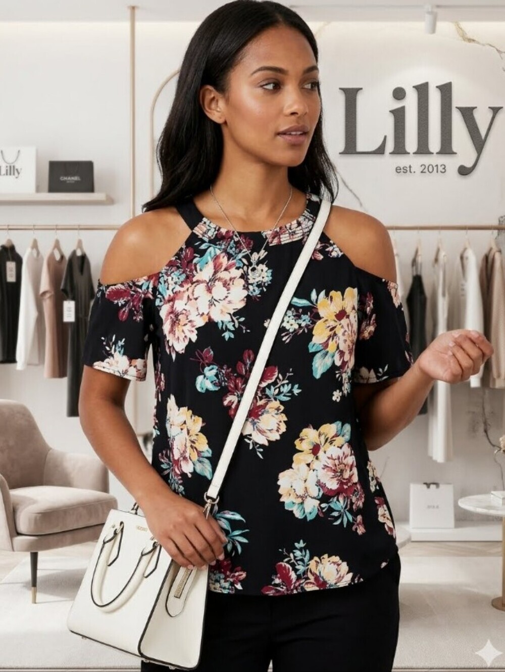 Lilly black cold shoulder blouse size small